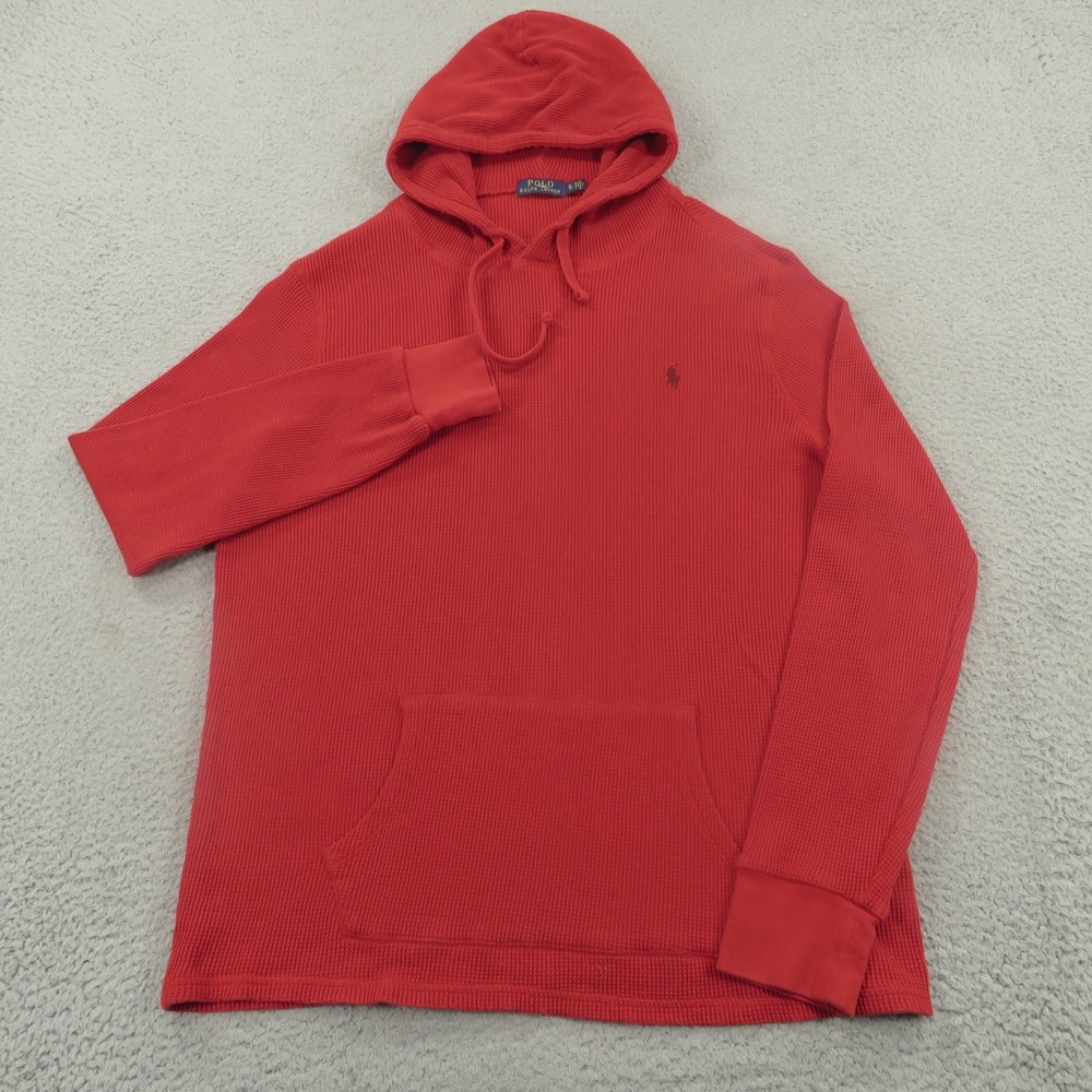 Polo Ralph Lauren Hoodie Mens XL Red Waffle Thermal Black Pony Pullover Sweater